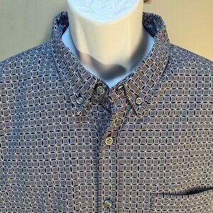 Tori Richard Men's blue and white stretch detailed short sleeve shirt XL EUC